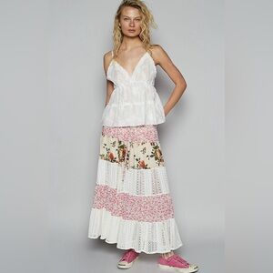 2025 Spring/Summer POL Floral Patchwork Maxi Skirt